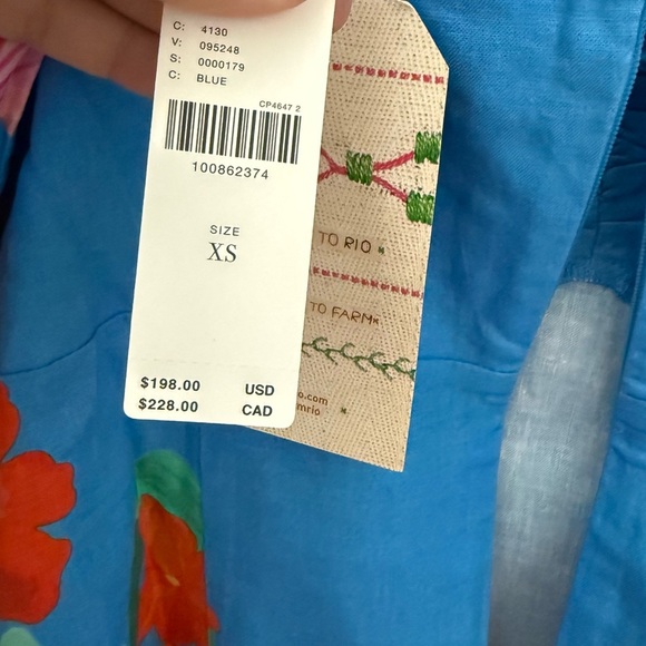 Farm Rio x Anthropologie Blue Floral Linen Blend Long Sleeve Mini Dress - Picture 13 of 14